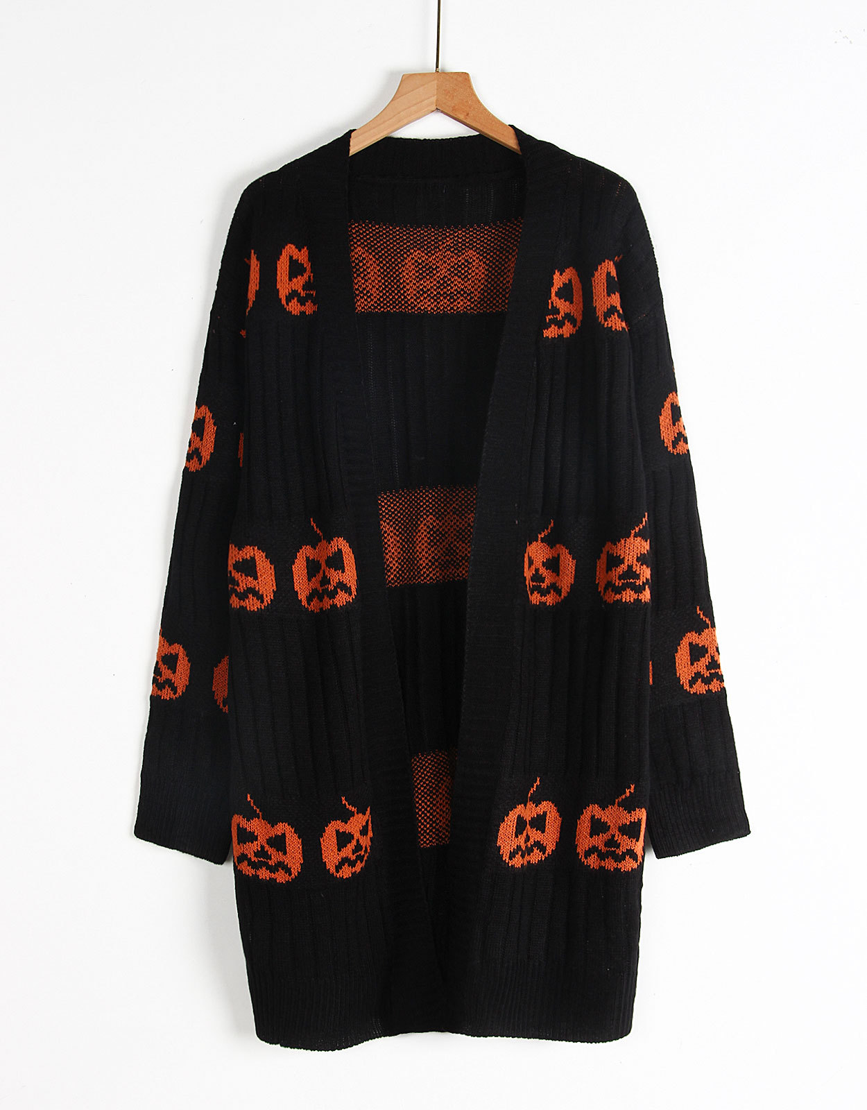 Halloween Knit Cardigan Womens Long Open Front Sweater Holiday Outerwear Coat